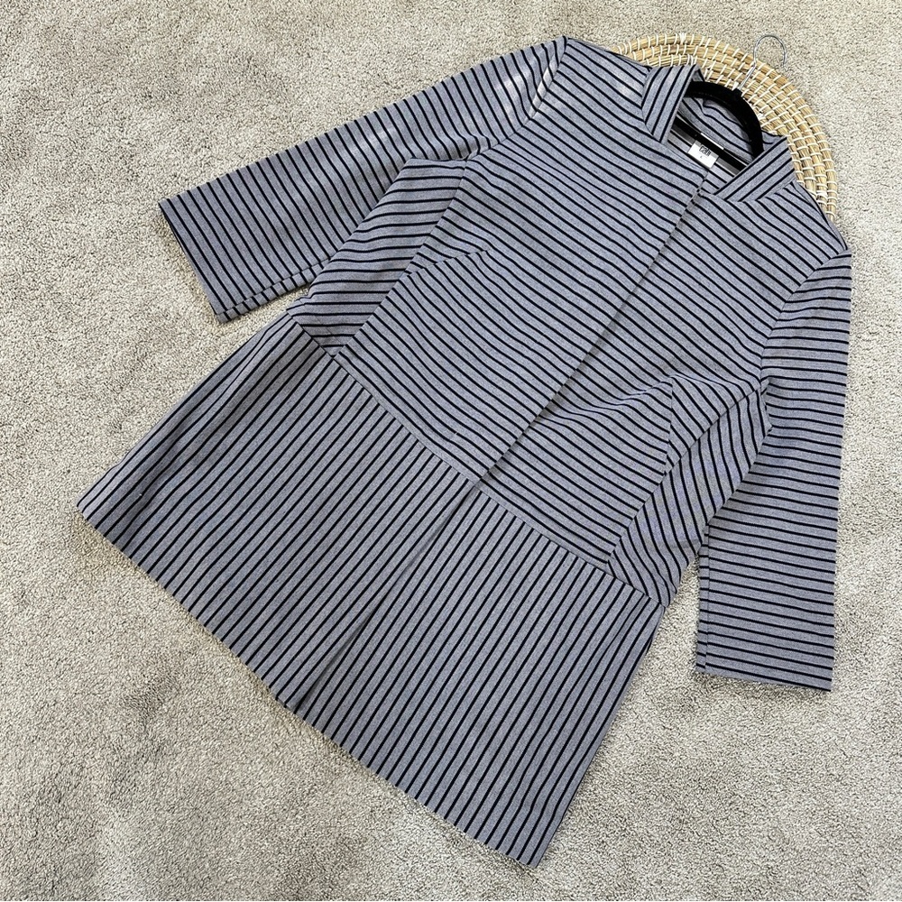 CAbi Dappled Striped Navy Gray Collarless Car Coat Jacket Blazer Academia Size L - Picture 4 of 16